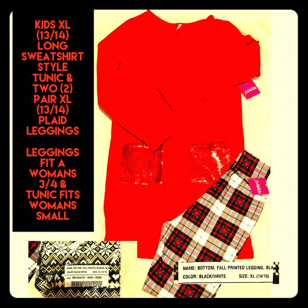 NWT Long red sweatshirt tunic & 2 pair leggings